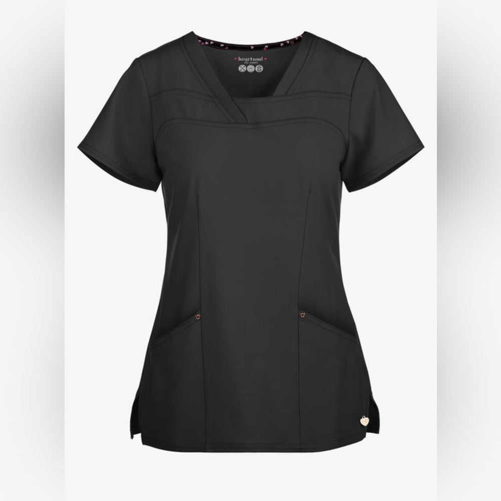 HeartSoul  Women's 3-Pocket STRETCH V-Neck Scrub Top. Size Medium Black
